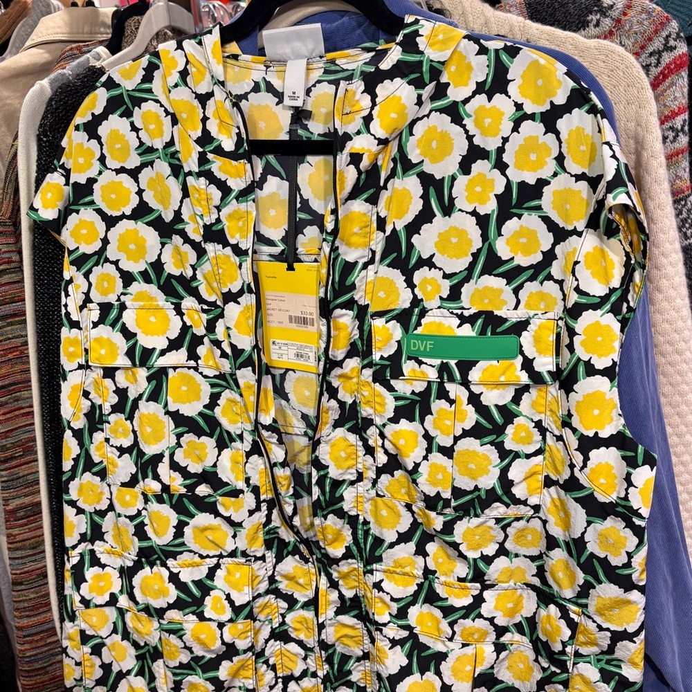 Diane Von Furstenberg Black Yellow White Floral Jacket